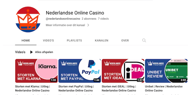 Nederlandse online casino Youtube channel